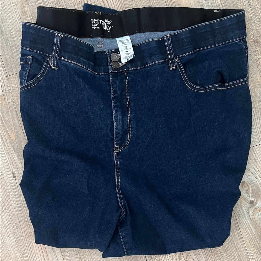 Terra & Sky Deep Indigo High Rise Ankle Jeans Sz 24W. Bundle & Save! - Picture 2 of 4